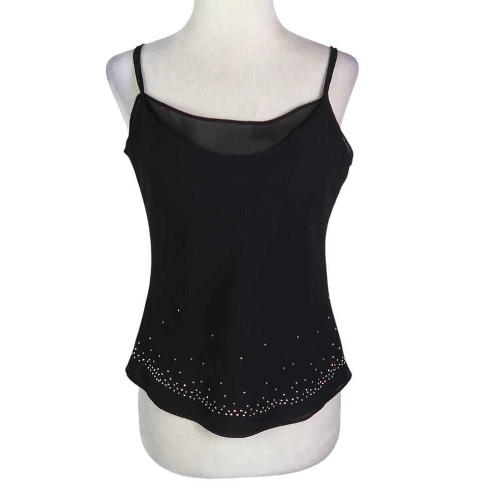 Vintage 90s Betsy & Adam Black Mesh Layer Cami Top w/ Rhinestones 6